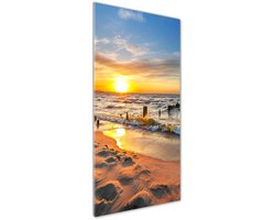 Tulup Glasschilderij - Foto Op Glas Zeelandschap - 50 cm x 125 cm - Orange Schilderij Op Glas - Glas Schilderij - Boheemse Glaskunst - Foto In Glas - Glaskunst voor de Badkamer