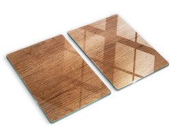 Tulup Glazen Snijplank - Bruin Hout Snijplank Glas - SET van 2 STUKS 40 x 52 cm - Anti-Slip Snijplanken-Snijplanken Glas-UV Gelaagd Glas Serveerplanken-Dienblad-Kookbenodigdheden