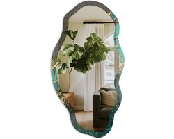 Tulup Groene Strepen Spiegel - Groen Strakke Rechthoekige Spiegel - Organische Spiegel - Woonkamer, Kantoor, Slaapkamer - Abstract - 45x90 cm - Totale afmeting 52x97 cm
