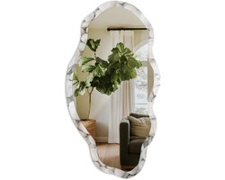 Tulup Heldere Stenen Spiegel - Wit Stijlvolle Wandspiegel - Organische Spiegel - Badkamer, Slaapkamer, Woonkamer - Minimalistisch - 45x90 cm - Totale afmeting 52x97 cm