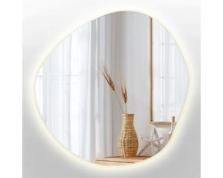 Tulup LED Spiegel - Asymmetrische Spiegel - 58 cm x 58 cm - Spiegel Asymmetrisch - LED-spiegel voor Badkamer - Warm Wit 3000K - Verlichte Spiegel - LED Industriële Wandspiegel