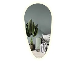 Tulup LED Spiegel - Organisch Vormgegeven LED Spiegel - 40 cm x 80 cm - Tranenvormige LED Spiegel - LED spiegel voor Badkamer - Keuken Spiegel - Warm Wit 3000K - Spiegel met Sfeerverlichting - LED Industriële Wandspiegel