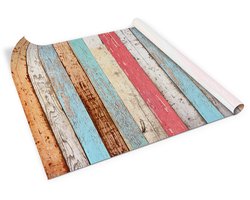 Tulup Meubelfolie - Veelkleurig Plakfolie Meubels - 100 x 50 cm - Kleurrijke borden Meubelsticker - Houtnerf effect Renov - Meubelvernieuwing Zonder Schilderen
