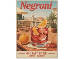 Tulup Polycanvas Wandposter - Negroni-Drankje, Schilderen - A4 - Oranje Decoratie - Rechthoek - Wandkunstwerk - Woonkamer, Slaapkamer, Kantoor - Retro