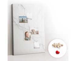 Tulup Prikbord - Marmeren steen Kurk Bedrukken - 70 cm x 100 cm - Wit Prikbord - Houten Pinnen - Prikbord Van Kurk - Kurkbord Organizer - Kurk Prikbord - Minimalistisch Kurkbord - Memo Kurkbord