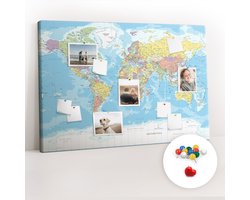Tulup Prikbord - Politieke kaart van de wereld Kurk Bedrukken - 120 cm x 80 cm - Veelkleurig Prikbord - Kleurrijke Pinnen - Prikbord Van Kurk - Kurkbord Slaapkamer - Kurk Prikbord - Design Prikbord Kurk - Kurkbord Wanddecoratie