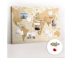 Tulup Prikbord - Politieke kaart van de wereld Prikbord Van Kurk - 120 cm x 80 cm - Oranje Prikbord - Metalen Pinnen - Memobord Van Kurk - Prikbord Kinderkamer - Kurkbord - Design Prikbord Kurk - Kurkbord Wanddecoratie