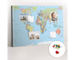Tulup Prikbord - Politieke wereldkaart Kurk Prikbord - 100 cm x 70 cm - Veelkleurig Prikbord - Kleurrijke Pinnen - Kurkbord - Kurk Prikbord Bureau - Prikbord Van Kurk - Design Prikbord Kurk - Kurkbord Wanddecoratie