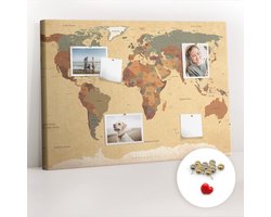 Tulup Prikbord - Vintage wereldkaart Kurk Bedrukken - 100 cm x 70 cm - Veelkleurig Prikbord - Metalen Pinnen - Prikbord Van Kurk - Kurkbord Voor Thuis - Kurk Prikbord - Design Prikbord Kurk - Kurkbord Wanddecoratie