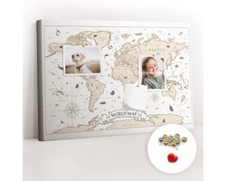 Tulup Prikbord - Vintage wereldkaart Kurkbord - 60 cm x 40 cm - Wit Prikbord - Metalen Pinnen - Kurk Bedrukken - Kurk Prikbord Bureau - Memobord Van Kurk - Design Prikbord Kurk - Kurkbord Wanddecoratie