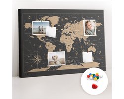 Tulup Prikbord - Vintage wereldkaart Memobord Van Kurk - 100 cm x 70 cm - Grijs Prikbord - Kleurrijke Pinnen - Kurk Prikbord - Prikbord Kinderkamer - Kurk Bedrukken - Design Prikbord Kurk - Kurkbord Wanddecoratie