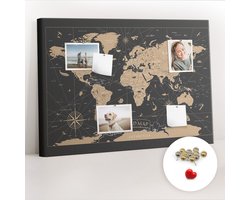 Tulup Prikbord - Vintage wereldkaart Memobord Van Kurk - 100 cm x 70 cm - Grijs Prikbord - Metalen Pinnen - Kurk Prikbord - Kurk Prikbord Bureau - Kurk Bedrukken - Design Prikbord Kurk - Kurkbord Wanddecoratie