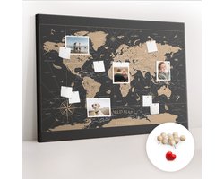 Tulup Prikbord - Vintage wereldkaart Memobord Van Kurk - 140 cm x 100 cm - Grijs Prikbord - Houten Pinnen - Kurk Prikbord - Kurkbord Slaapkamer - Kurk Bedrukken - Minimalistisch Kurkbord - Memo Kurkbord