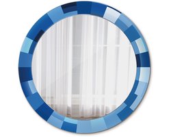 Tulup Spiegel - Ronde Spiegel - Spiegel op gehard Glas - Blauw abstract - Diameter: 70 cm - Spiegel met decoratieve opdruk - Decor voor woonkamer - Spiegel voor hal of entree - Blauwe - Scandinavisch Design - Elegant Spiegel - Wandmontage