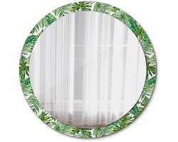 Tulup Spiegel - Ronde Spiegel - Spiegel op gehard Glas - Junglebladeren - Diameter: 100 cm - Spiegel met patroon - Luxe Spiegel - Groene - Slaapkamerspiegel - Badkamerspiegel - Make-upruimte - Kaptafel - Make-up Spiegel - Spiegel Met Haken