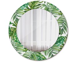Tulup Spiegel - Ronde Spiegel - Spiegel op gehard Glas - Junglebladeren - Diameter: 50 cm - Groene - Woonkamerspiegel - Inloopkastspiegel - Hal - Spiegel met patroon - Design Spiegel - Minimalistische Spiegel - Hangspiegel