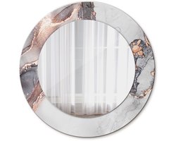Tulup Spiegel - Ronde Spiegel - Spiegel op gehard Glas - Marmer abstract - Diameter: 50 cm - Witte - Inloopkastspiegel – Badkamerspiegel - Toiletspiegel - Decoratieve spiegel - Eigеntijds Spiegel - Premium Spiegel - Montageset