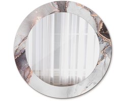 Tulup Spiegel - Ronde Spiegel - Spiegel op gehard Glas - Marmer abstract - Diameter: 60 cm - Decoratieve spiegel - Woonkamerspiegel - Inloopkastspiegel - Hal - Witte - Premium Spiegel - Visagiespiegel - Montageset