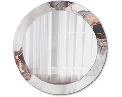 Tulup Spiegel - Ronde Spiegel - Spiegel op gehard Glas - Marmer abstract - Diameter: 70 cm - Decoratieve spiegel - Decor voor woonkamer - Spiegel voor hal of entree - Witte - Stijlvol accent - Industrieel Spiegel - Montageset