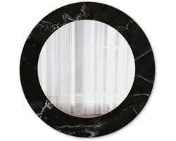 Tulup Spiegel - Ronde Spiegel - Spiegel op gehard Glas - Marmeren steen - Diameter: 50 cm - Zwarte - Woonkamerspiegel - Inloopkastspiegel - Hal - Spiegel met decoratief motief - Elegant Spiegel - Minimalistische spiegel - Glazen spiegel