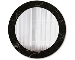 Tulup Spiegel - Ronde Spiegel - Spiegel op gehard Glas - Marmeren steen - Diameter: 60 cm - Spiegel met decoratief motief - Badkamerspiegel - Gangspiegel - Eetkamer - Zwarte - Minimalistische spiegel - Make-up Spiegel - Glazen spiegel