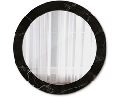 Tulup Spiegel - Ronde Spiegel - Spiegel op gehard Glas - Marmeren steen - Diameter: 70 cm - Spiegel met decoratief motief - Inloopkastspiegel – Badkamerspiegel - Kleedkamer - Zwarte - Luxe Spiegel - Design Spiegel - Glazen spiegel