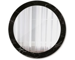 Tulup Spiegel - Ronde Spiegel - Spiegel op gehard Glas - Marmeren steen - Diameter: 80 cm - Spiegel met decoratief motief - Badkamerspiegel - Gangspiegel - Logeerkamer - Zwarte - Premium Spiegel - Design Spiegel - Glazen spiegel