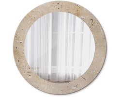 Tulup Spiegel - Ronde Spiegel - Spiegel op gehard Glas - Steenimitatie - Diameter: 60 cm - Decoratieve spiegel met patroon - Slaapkamerspiegel - Badkamerspiegel - Gang - Kleedkamer - Beige - Scandinavisch Design - Visagiespiegel - Top Kwaliteit