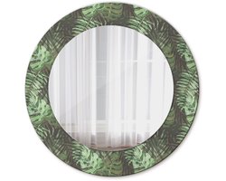 Tulup Spiegel - Ronde Spiegel - Spiegel op gehard Glas - Tropische bladeren - Diameter: 50 cm - Groene - Badkamerspiegel - Gangspiegel - Eetkamer - Spiegel met decoratieve opdruk - Tijdloos Spiegel - Luxe Spiegel - Wandmontage