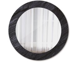 Tulup Spiegel - Ronde Spiegel - Spiegel op gehard Glas - Zwarte steen - Diameter: 60 cm - Stijlvolle spiegel met grafisch motief - Inloopkastspiegel – Badkamerspiegel - Toiletspiegel - Zwarte - Premium Spiegel - Make-up Spiegel - Hangspiegel
