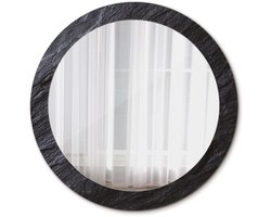 Tulup Spiegel - Ronde Spiegel - Spiegel op gehard Glas - Zwarte steen - Diameter: 80 cm - Stijlvolle spiegel met grafisch motief - Woonkamerspiegel - Inloopkastspiegel - Spiegel voor kantoor of studio - Zwarte - Design Spiegel - Hangspiegel