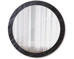 Tulup Spiegel - Ronde Spiegel - Spiegel op gehard Glas - Zwarte steen - Diameter: 90 cm - Stijlvolle spiegel met grafisch motief - Woonkamerspiegel - Inloopkastspiegel - Spiegel voor kantoor of studio - Zwarte - Wanddecoratie Spiegel - Montageset