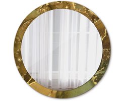 Tulup Spiegel - Ronde vorm Spiegel - op gehard Glas - Metallic wervelingen - Diameter: 90 cm - Spiegel met decoratieve opdruk - Inloopkastspiegel – Badkamerspiegel - Toiletspiegel - Gouden - Met spiegelprint - Stijlvolle Spiegel - Glazen spiegel