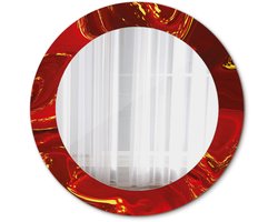 Tulup Spiegel - Ronde vorm Spiegel - op gehard Glas - Rood marmer - Diameter: 60 cm - Spiegel met een sierlijk motief - Inloopkastspiegel – Badkamerspiegel - Toiletspiegel - Rode - Scandinavisch Design - Make-up Spiegel - Hangspiegel