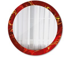 Tulup Spiegel - Ronde vorm Spiegel - op gehard Glas - Rood marmer - Diameter: 80 cm - Spiegel met een sierlijk motief - Woonkamerspiegel - Inloopkastspiegel - Hal - Rode - Met spiegelprint - Decoratief Spiegel - Hangspiegel