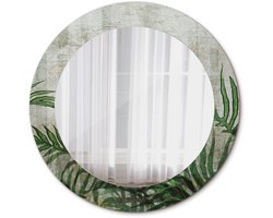 Tulup Spiegel - Ronde vorm Spiegel - op gehard Glas - Varenbladeren - Diameter: 60 cm - Design Spiegel - Badkamerspiegel - Gangspiegel - Eetkamer - Groene - Luxe Spiegel - Make-up Spiegel - Spiegel Met Haken