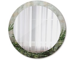Tulup Spiegel - Ronde vorm Spiegel - op gehard Glas - Varenbladeren - Diameter: 80 cm - Design Spiegel - Slaapkamerspiegel - Badkamerspiegel - Make-upruimte - Kaptafel - Groene - Stijlvol accent - Stijlvolle Spiegel - Spiegel Met Haken
