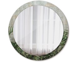 Tulup Spiegel - Ronde vorm Spiegel - op gehard Glas - Varenbladeren - Diameter: 90 cm - Design Spiegel - Slaapkamerspiegel - Badkamerspiegel - Make-upruimte - Kaptafel - Groene - Luxe Spiegel - Decoratief Spiegel - Wandmontage