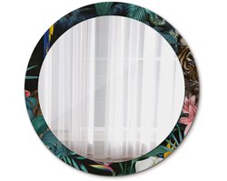 Tulup Spiegel - Ronde vorm Spiegel - op gehard Glas - Vintage jungle - Diameter: 90 cm - Spiegel met patroon - Slaapkamerspiegel - Badkamerspiegel - Make-upruimte - Kaptafel - Groene - Stijlvol accent - Eigеntijds Spiegel - Spiegelmontageset