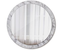 Tulup Spiegel - Ronde vorm Spiegel - op gehard Glas - Wit marmer - Diameter: 100 cm - Spiegel met decoratief motief - Stijlvol accent - Grijze - Inloopkastspiegel – Badkamerspiegel - Kleedkamer - Make-up Spiegel - Montageset