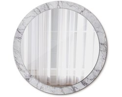 Tulup Spiegel - Ronde vorm Spiegel - op gehard Glas - Wit marmer - Diameter: 90 cm - Spiegel met decoratief motief - Woonkamerspiegel - Inloopkastspiegel - Hal - Grijze - Origineel cadeau - Tijdloos Spiegel - Montageset