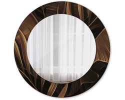 Tulup Spiegel - Ronde vorm Spiegel - Veiligheidsglas - Bruine bananenbladeren - Diameter: 50 cm - Bruine - Inloopkastspiegel – Badkamerspiegel - Toiletspiegel - Decoratieve spiegel met patroon - Moderne Spiegel - Wanddecoratie Spiegel - Montageset
