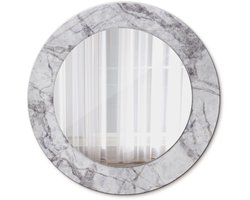 Tulup Spiegel - Ronde vorm Spiegel - Veiligheidsglas - Wit marmer - Diameter: 50 cm - Grijze - Slaapkamerspiegel - Badkamerspiegel - Gang - Kleedkamer - Spiegel met decoratief motief - Stijlvolle Spiegel - Wanddecoratie Spiegel - Spiegelmontageset