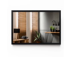 Tulup Spiegel - Spiegel in een zwarte MDF lijst - 60 cm x 40 cm - Woonaccessoires - Woonkamerspiegel - Inloopkastspiegel - Hal - Spiegel in een rechthoekige lijst - Design spiegel - Minimalistische spiegel - Natuurlijk design Spiegel - Hangspiegel