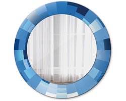 Tulup Spiegel - Spiegel op gehard Glas - Ronde Spiegel - Blauw abstract - Diameter: 50 cm - Blauwe - Slaapkamerspiegel - Badkamerspiegel - Gang - Kleedkamer - Spiegel met decoratieve opdruk - Moderne Spiegel - Scandinavisch Design - Wandmontage
