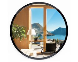 Tulup Spiegel - Spiegel op gehard Glas - Ronde Spiegel - Diameter: 100 cm - Spiegel met zwarte lijst - Woonkamerspiegel - Inloopkastspiegel - Hal - Eenvoudige installatie - Industrieel Spiegel - Top Kwaliteit Spiegel - Scandinavisch - Wandspiegel