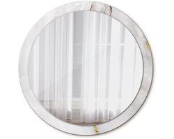 Tulup Spiegel - Spiegel op gehard Glas - Ronde Spiegel - Glanzend marmer - Diameter: 100 cm - Stijlvolle spiegel met grafisch motief - Met spiegelprint - Witte - Spiegel voor elke ruimte - Scheerspiegel - Wandmontage