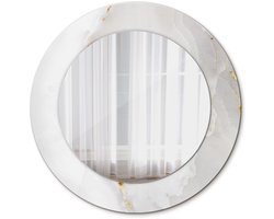 Tulup Spiegel - Spiegel op gehard Glas - Ronde Spiegel - Glanzend marmer - Diameter: 50 cm - Witte - Slaapkamerspiegel - Badkamerspiegel - Gang - Kleedkamer - Stijlvolle spiegel met grafisch motief - Moderne Spiegel - Luxe Spiegel - Wandmontage