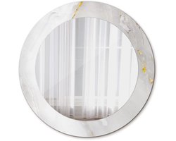 Tulup Spiegel - Spiegel op gehard Glas - Ronde Spiegel - Glanzend marmer - Diameter: 60 cm - Stijlvolle spiegel met grafisch motief - Badkamerspiegel - Gangspiegel - Eetkamer - Witte - Luxe Spiegel - Make-up Spiegel - Wandmontage