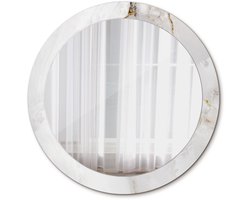 Tulup Spiegel - Spiegel op gehard Glas - Ronde Spiegel - Glanzend marmer - Diameter: 80 cm - Stijlvolle spiegel met grafisch motief - Badkamerspiegel - Gangspiegel - Eetkamer - Witte - Scandinavisch Design - Design Spiegel - Wandmontage
